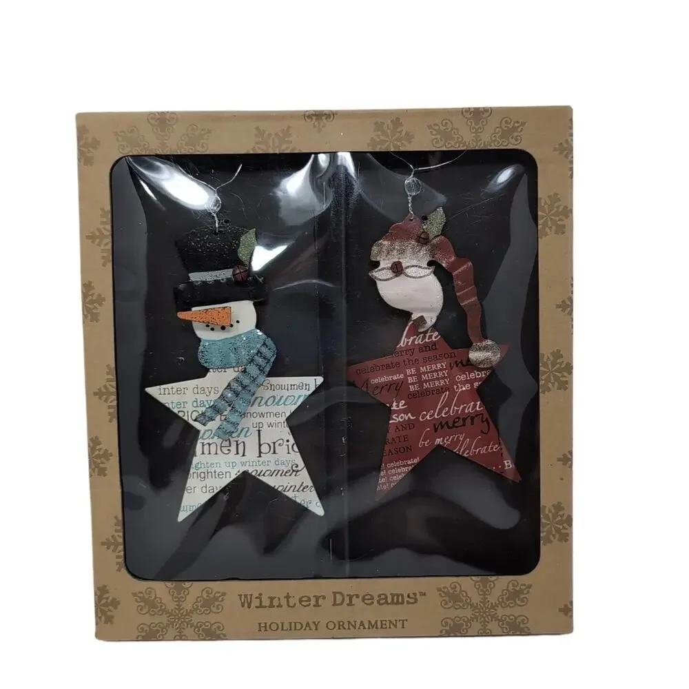 Snowman Santa Christmas Ornaments‎ Metal Winter Dreams 2 Boxes 4 pc NEW NWT